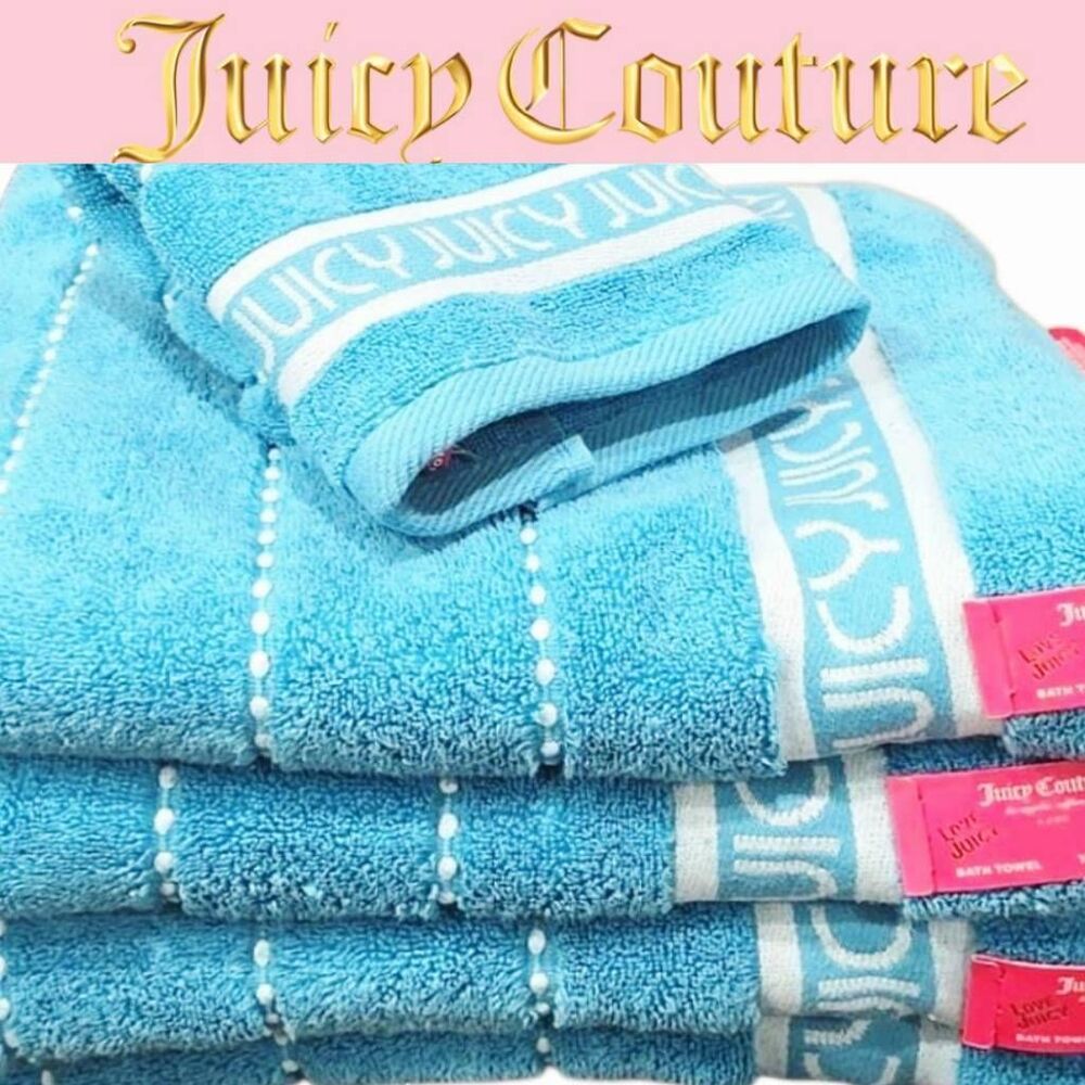 Juicy Couture Home Juicy Logo Textured  Bath & Towel Set- Blue